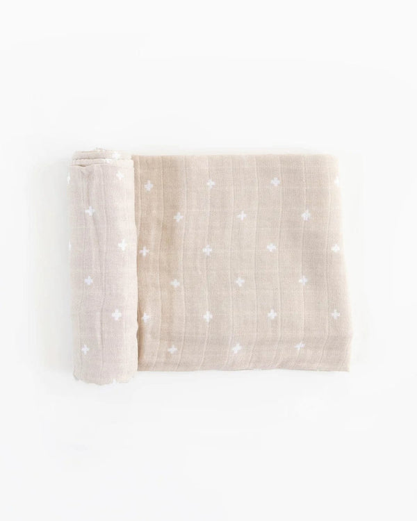 Cotton Muslin Swaddle Blanket - Taupe Cross Little Unicorn Lil Tulips