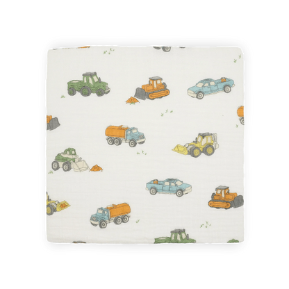 Cotton Muslin Swaddle Blanket - Work Trucks Little Unicorn Lil Tulips