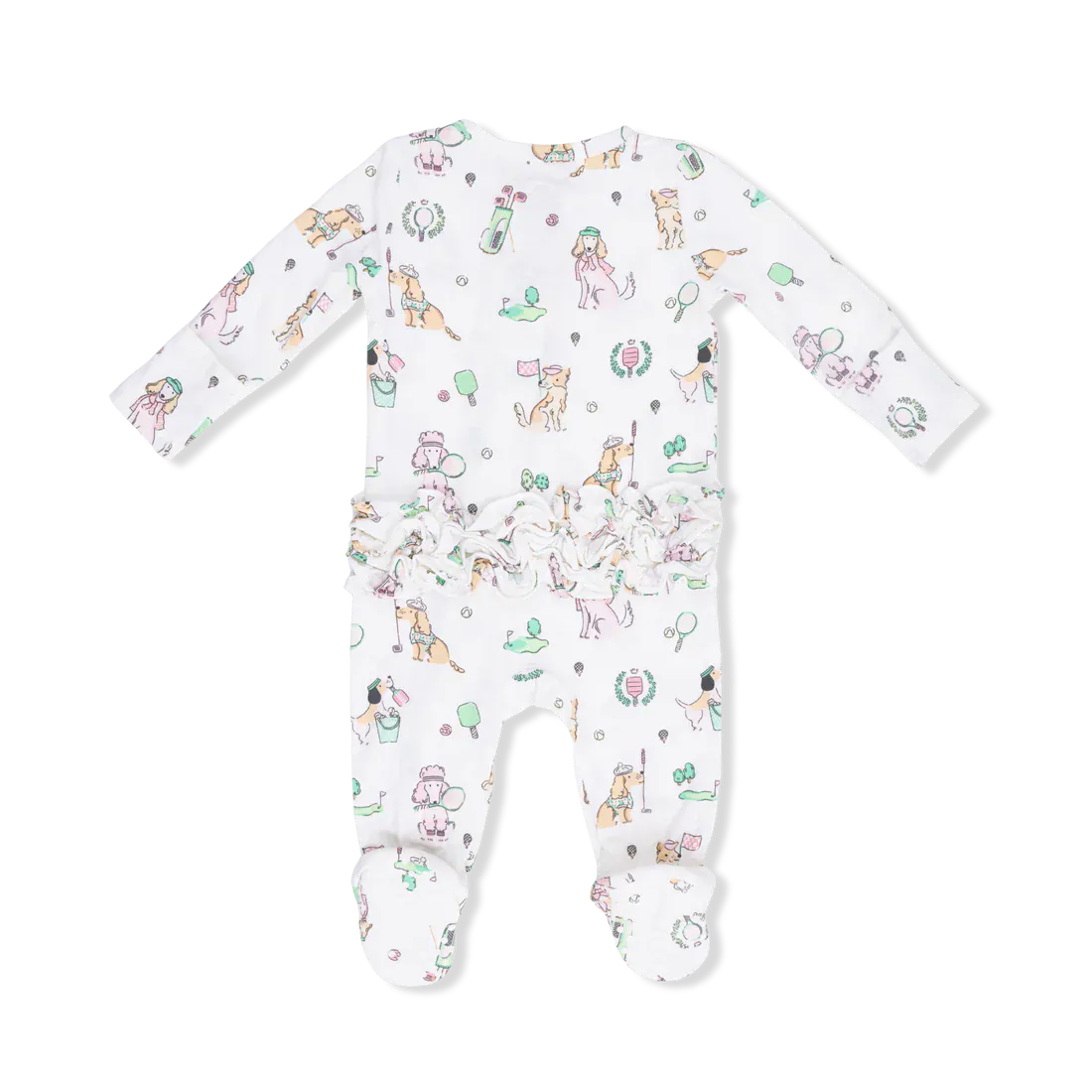 Country Club Dogs Pink - 2 Way Ruffle Back Zipper Footie Angel Dear Lil Tulips