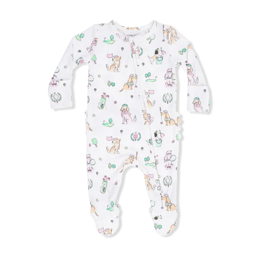 Country Club Dogs Pink - 2 Way Ruffle Back Zipper Footie Angel Dear Lil Tulips
