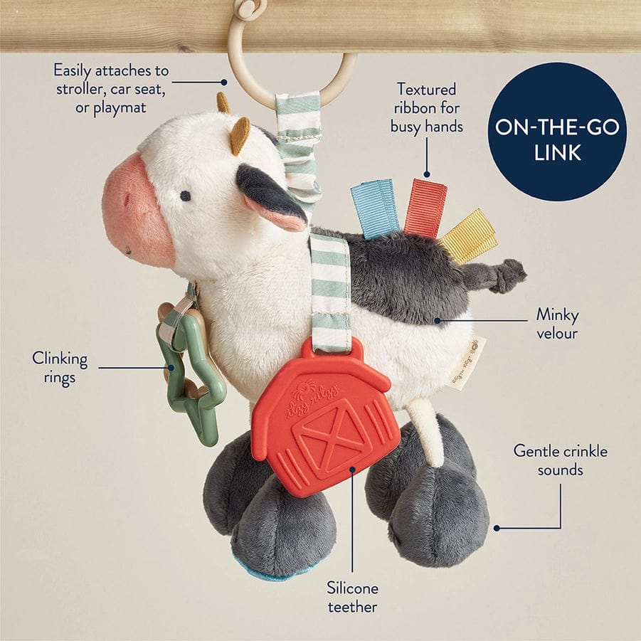 Cow Itzy Friends Link & Love™ Activity Plush Itzy Ritzy Pacifiers & Teethers Lil Tulips