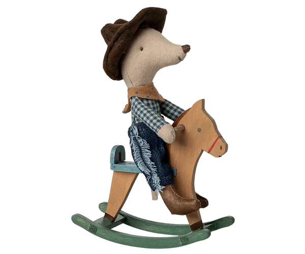 Cowboy mouse on rocking horse, Little brother Maileg Lil Tulips