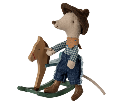 Cowboy mouse on rocking horse, Little brother Maileg Lil Tulips