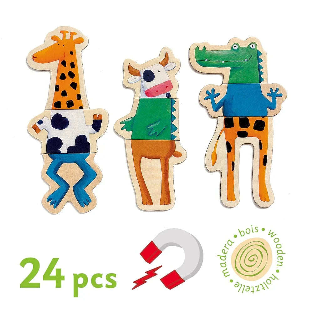 Crazy Animal Mix & Match Wooden Magnets Djeco Lil Tulips