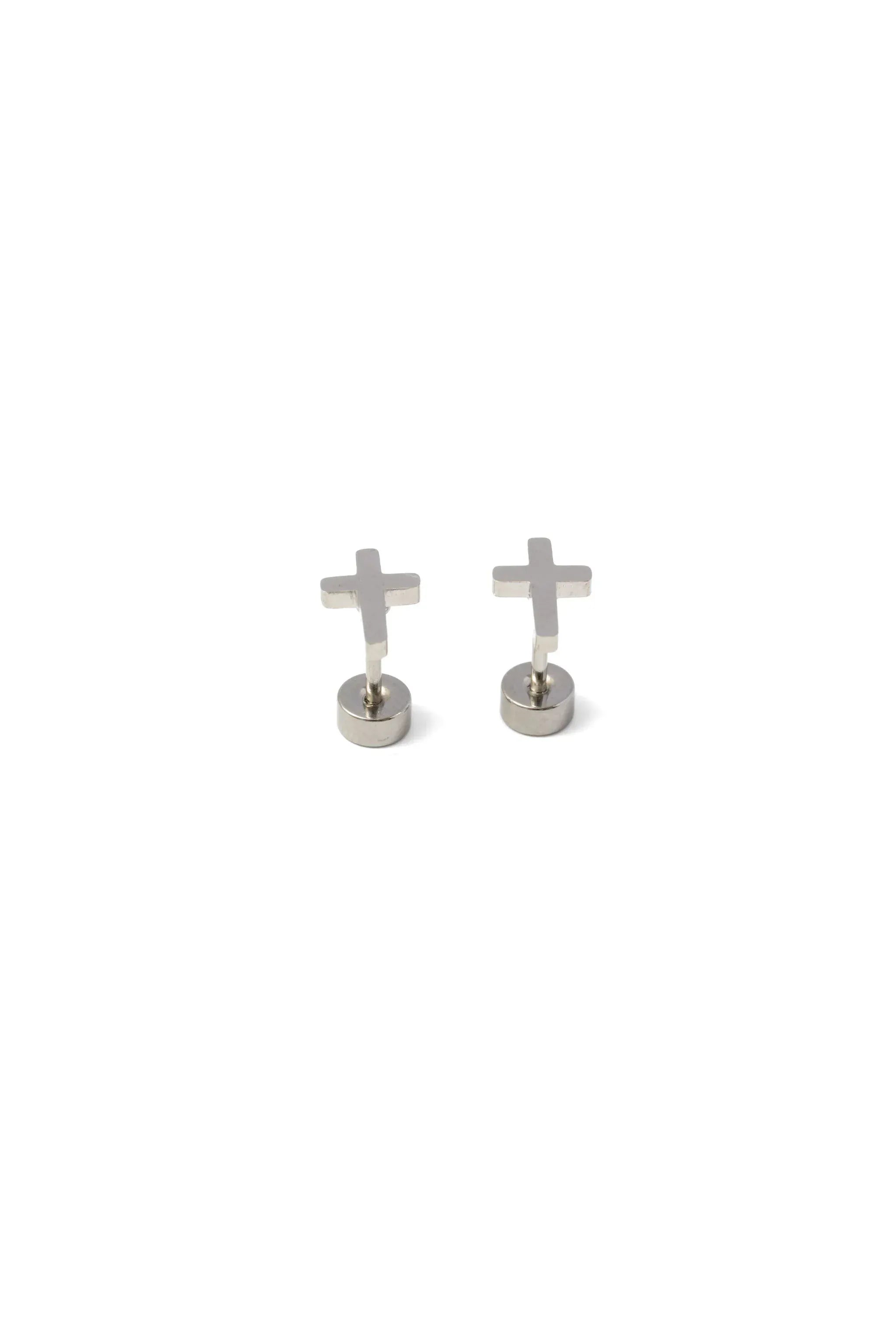 Cross Flat Back Earrings (Silver) Pip Pop Post Lil Tulips