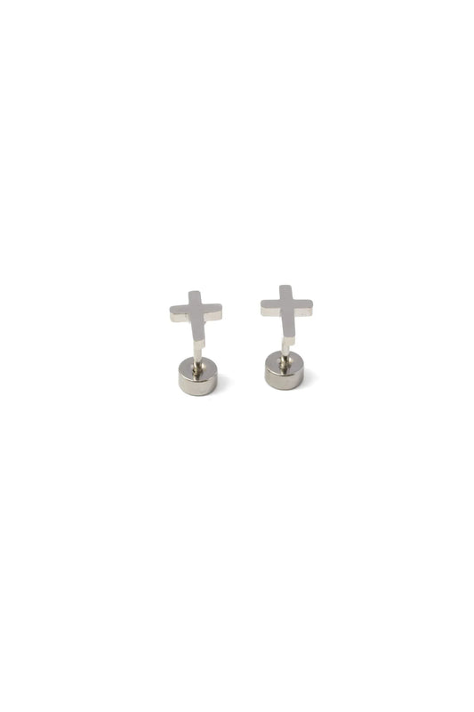 Cross Flat Back Earrings (Silver) Pip Pop Post Lil Tulips