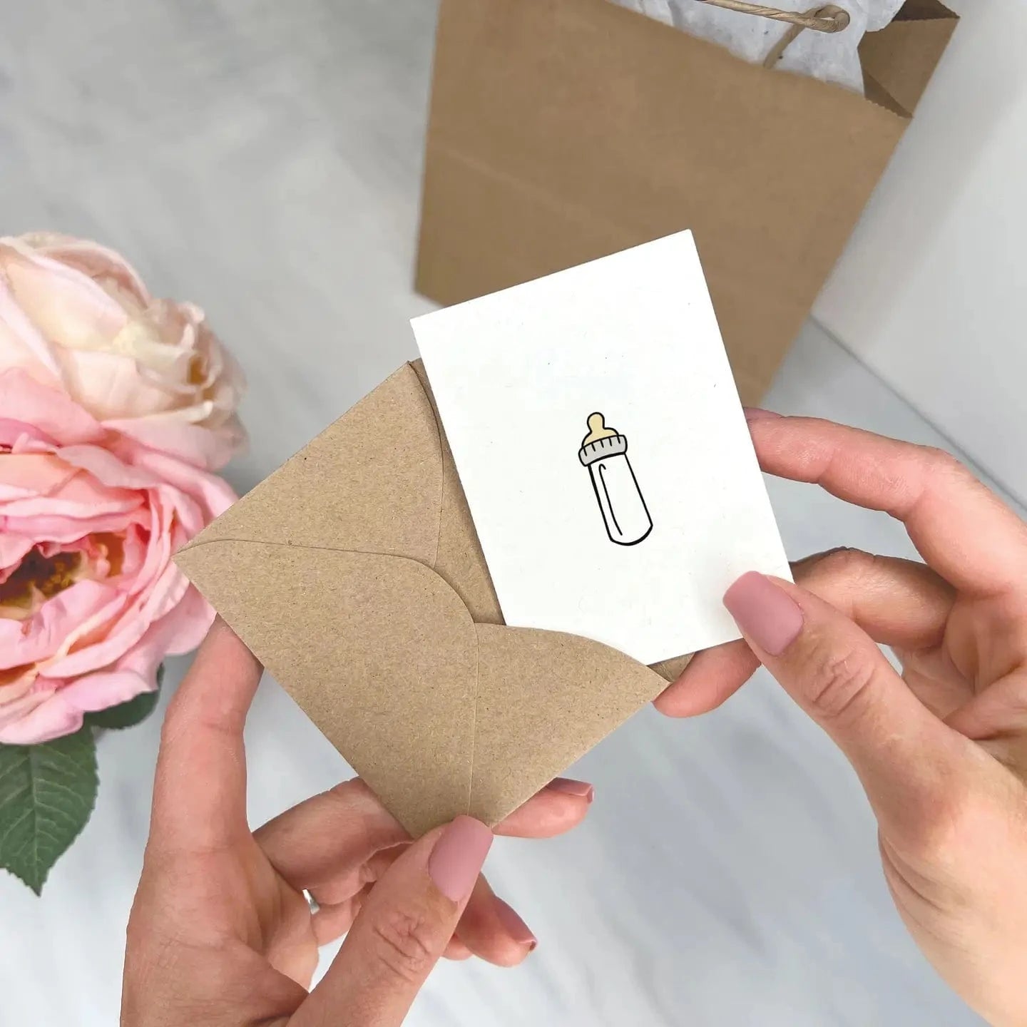 Cute Baby Bottle - Baby Shower Gift Enclosure Card Lemon Doodle Lil Tulips