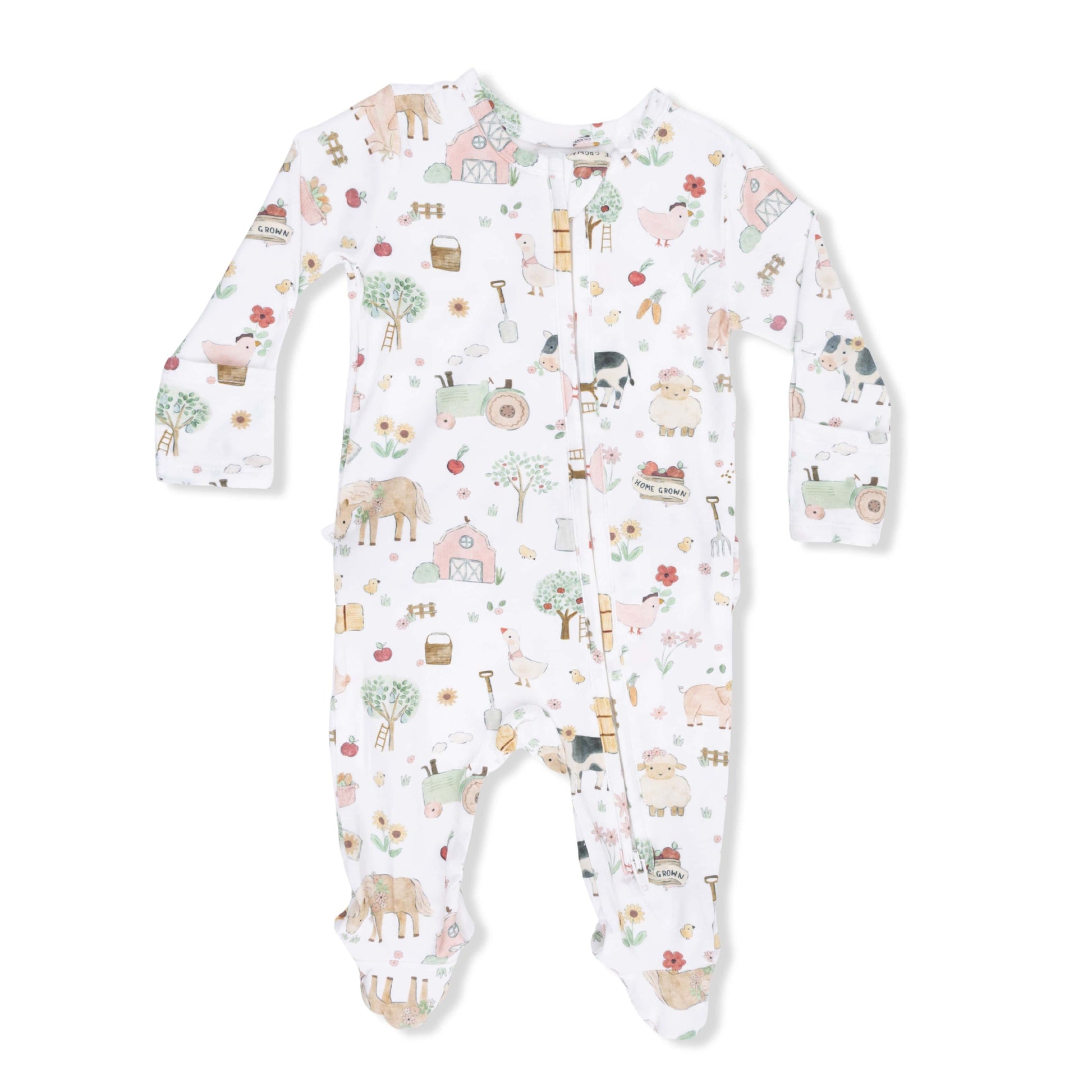 Cute Farm Animals Pink - 2 Way Ruffle Back Zipper Footie Angel Dear Lil Tulips