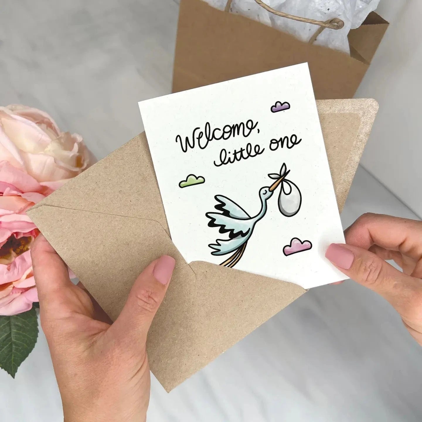 Cute Stork - Baby Shower Card For New Baby Lemon Doodle Lil Tulips