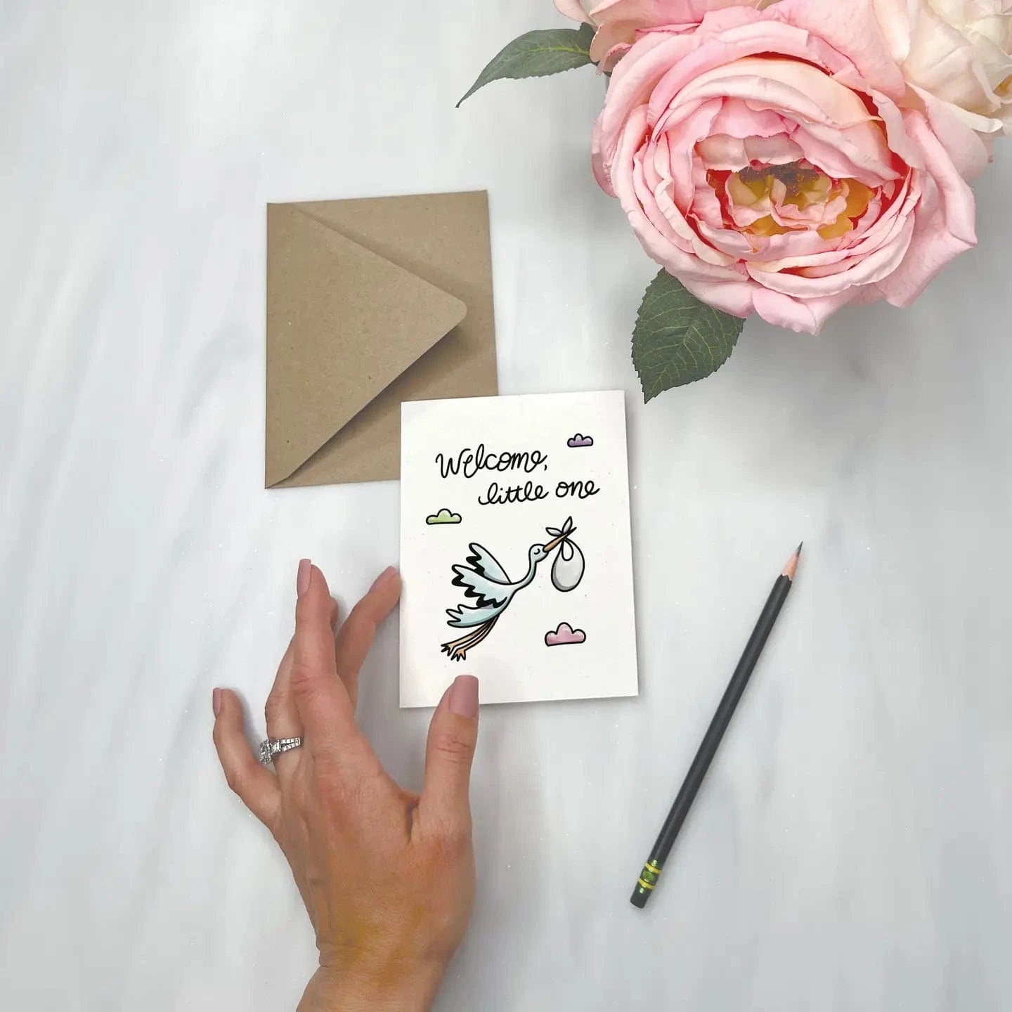 Cute Stork - Baby Shower Card For New Baby Lemon Doodle Lil Tulips