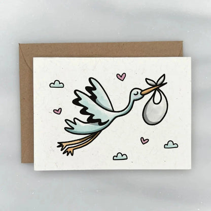 Cute Stork - Baby Shower Gift Enclosure Card Lemon Doodle Lil Tulips