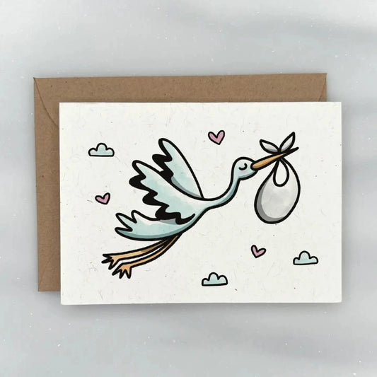 Cute Stork - Baby Shower Gift Enclosure Card Lemon Doodle Lil Tulips
