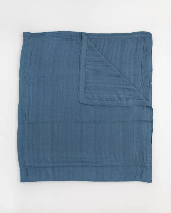 Deluxe Muslin Quilted Throw - Blue Dusk Little Unicorn Lil Tulips