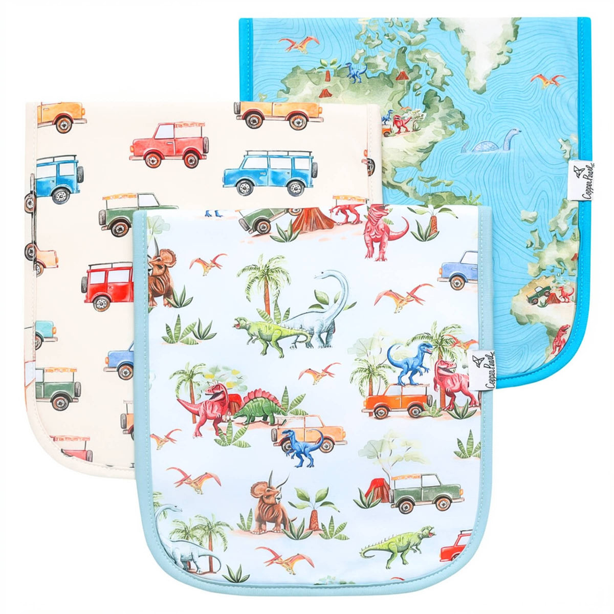 Dino Explorer Burp Cloth Set (3-Pack) Copper Pearl Lil Tulips