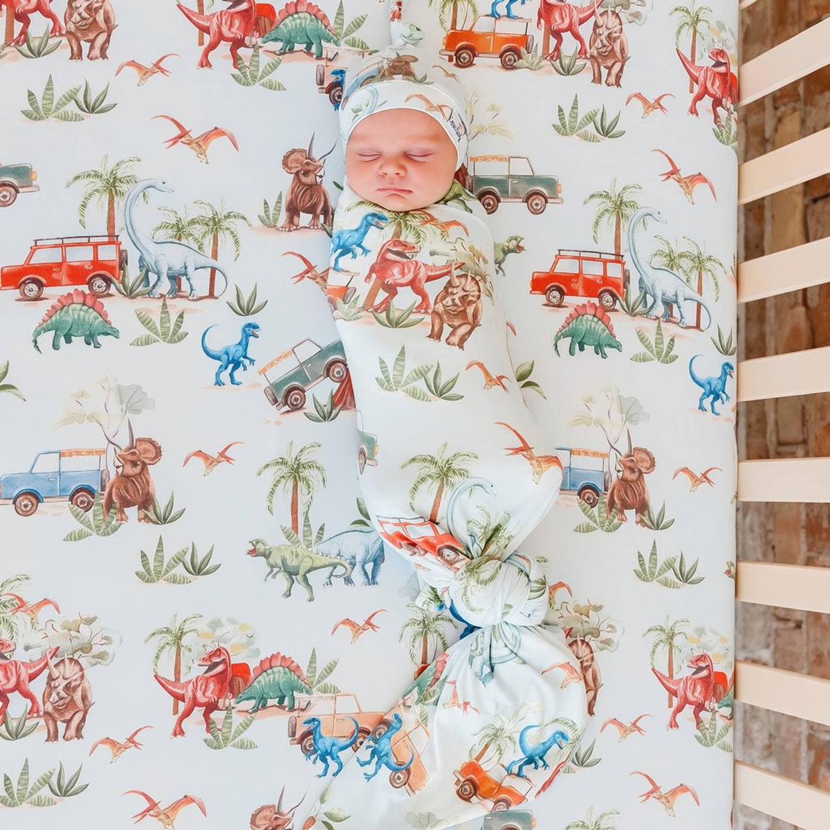 Dino Explorer Knit Swaddle Blanket Copper Pearl Lil Tulips