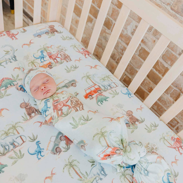 Dino Explorer Knit Swaddle Blanket Copper Pearl Lil Tulips