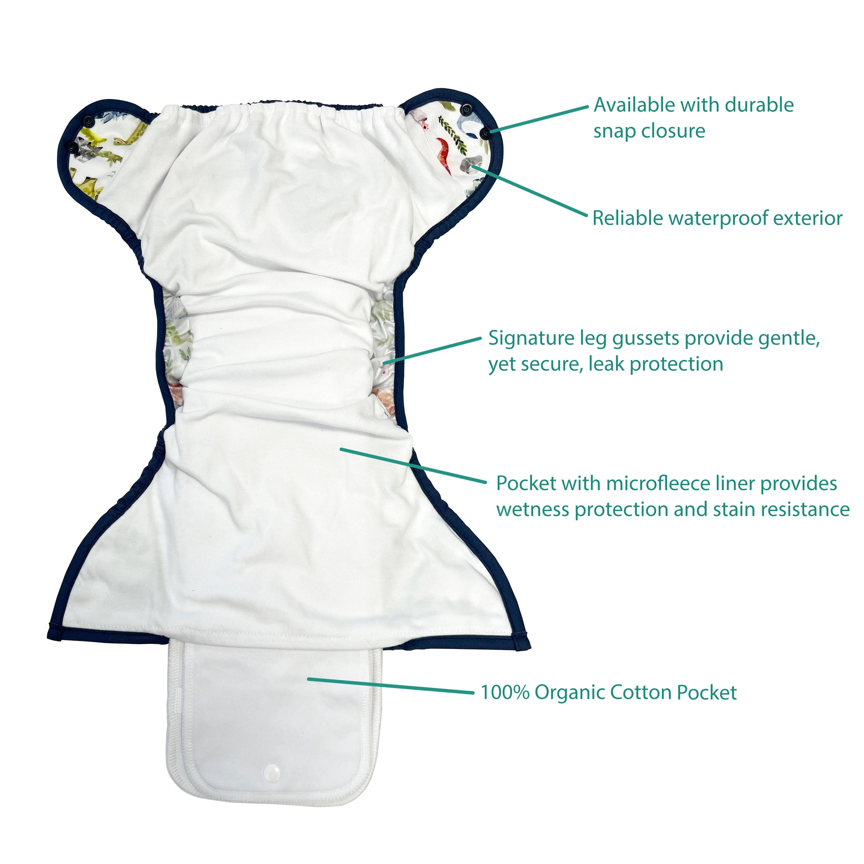Dino-Rawr XL Snap Natural Pocket Diaper Thirsties Thirsties, Pocket Lil Tulips