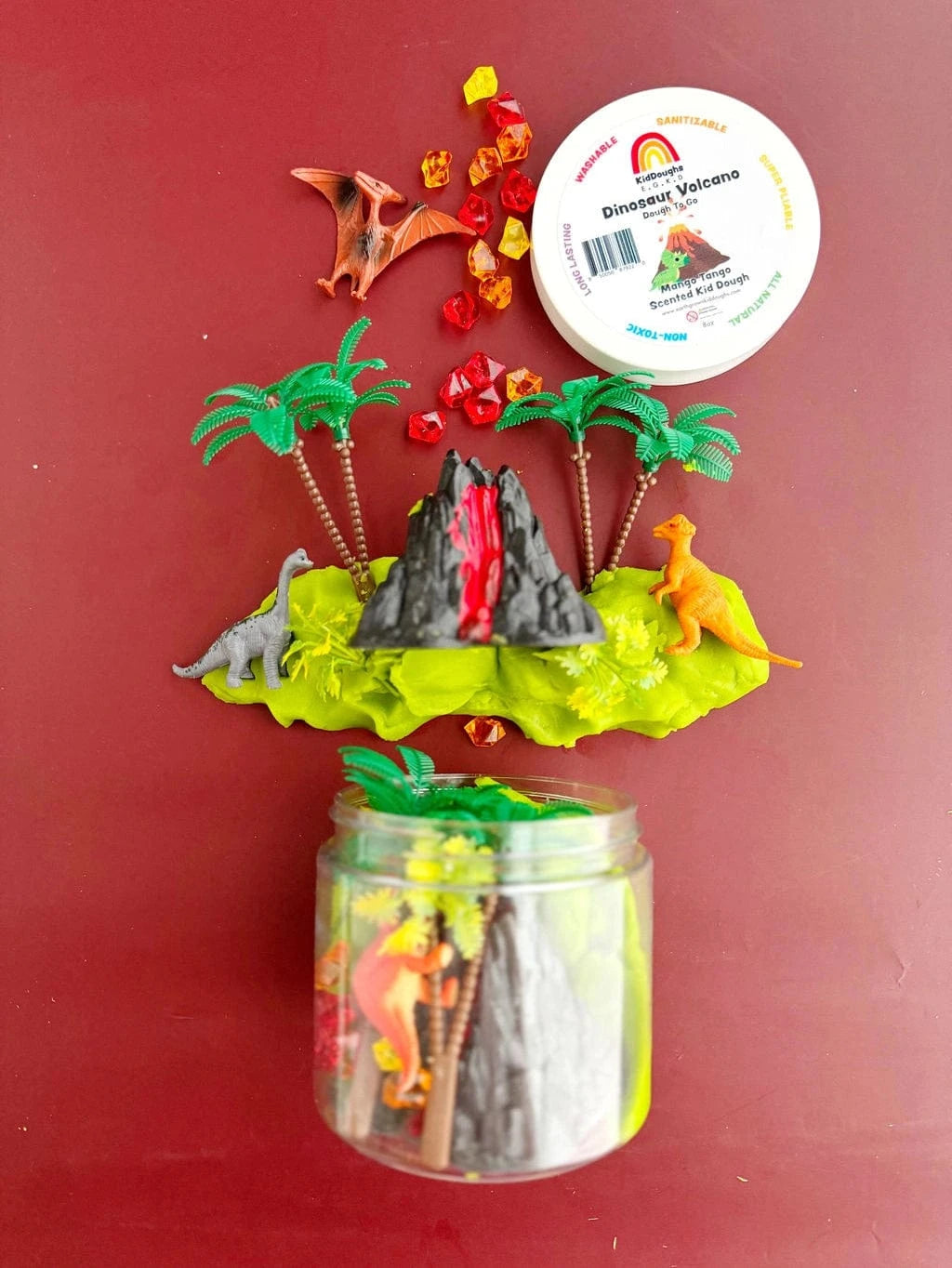 Dinosaur Volcano (Watermellon) Dough-To-Go Earth Grown KidDoughs Lil Tulips