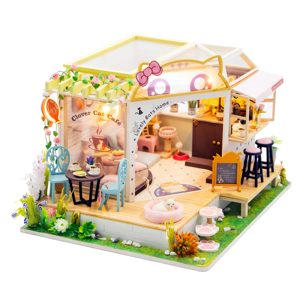 Diy Miniature House Kit: Clover Cat Café Hands Craft Lil Tulips