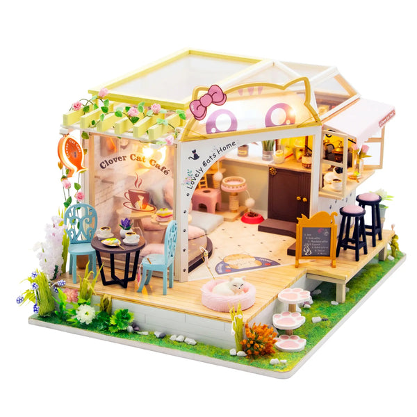 Diy Miniature House Kit: Clover Cat Café Hands Craft Lil Tulips