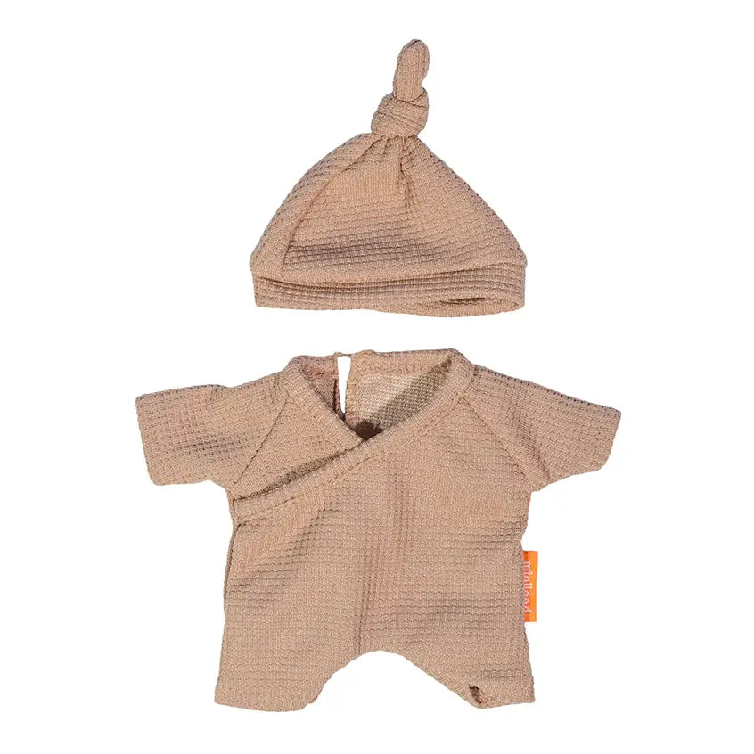 Doll Clothing 8 1/4" - Brown Pajamas & Hat Miniland Lil Tulips