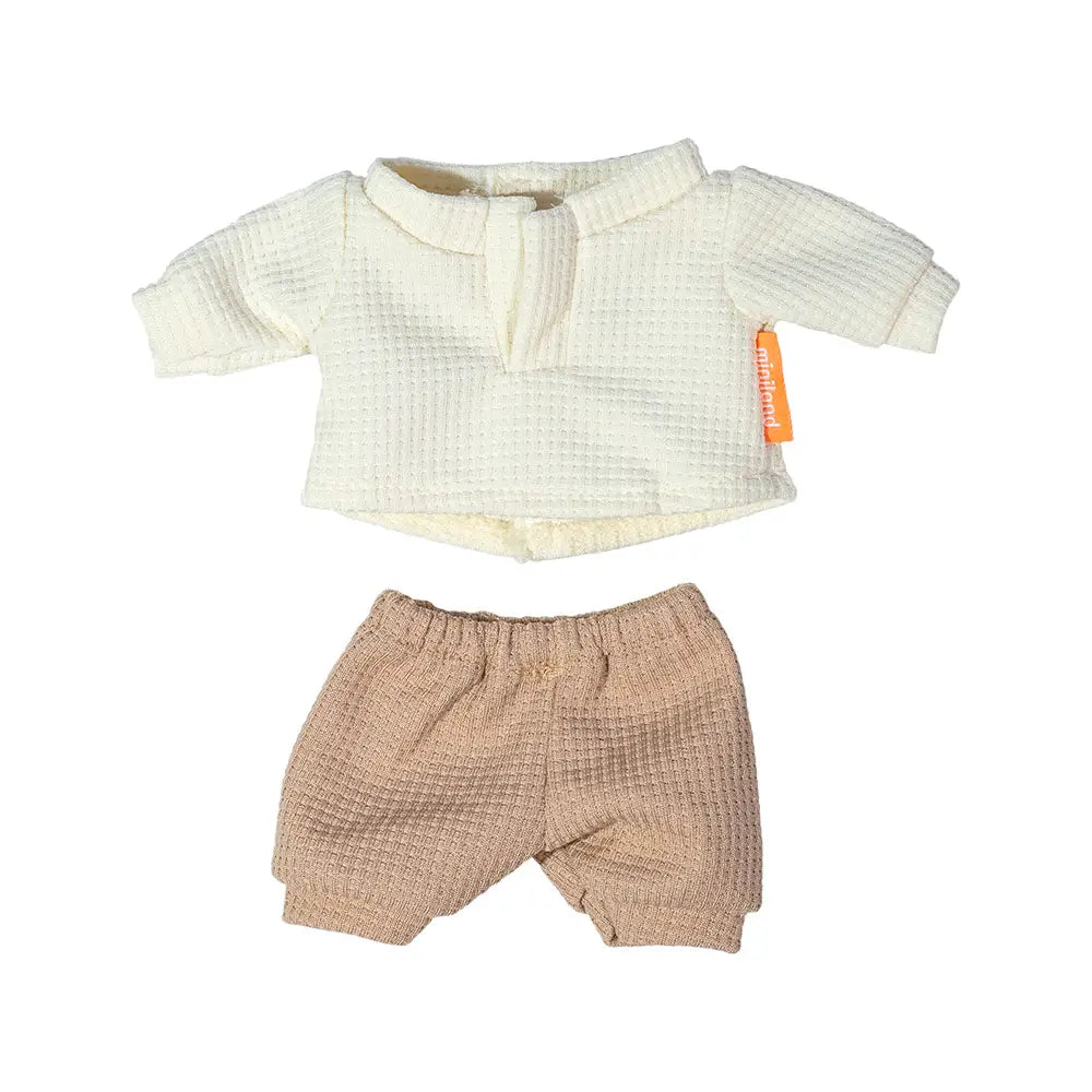 Doll Clothing 8 1/4" - Cream Shirt and Tan Pants Set Miniland Lil Tulips