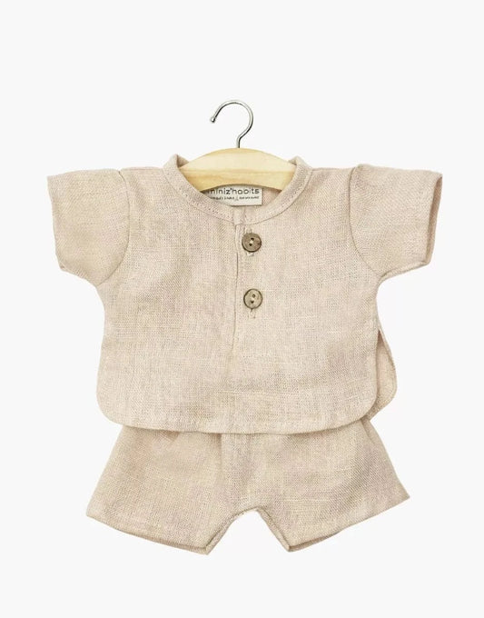 Doll Clothing – Andrea short set in nude washed linen Minikane Dolls Lil Tulips