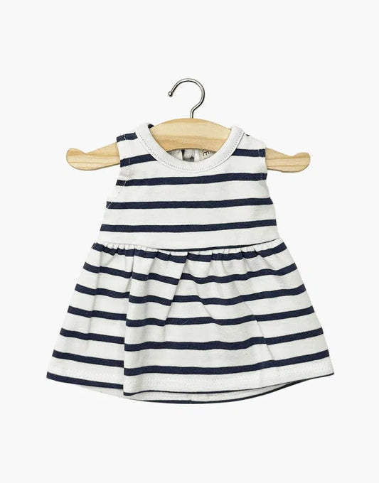 Doll Clothing – Faustine sleeveless dress in navy blue striped Minikane Dolls Lil Tulips