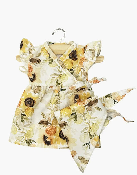 Doll Clothing – Iris dress and scarf set in Sunflower cotton) Minikane Dolls Lil Tulips