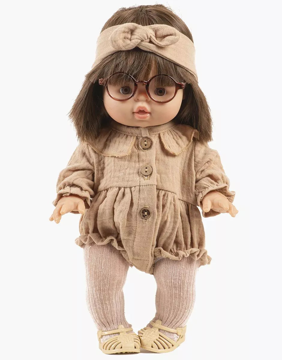 Doll Clothing Léonore long-sleeved romper in latte cotton gauze Minikane Lil Tulips