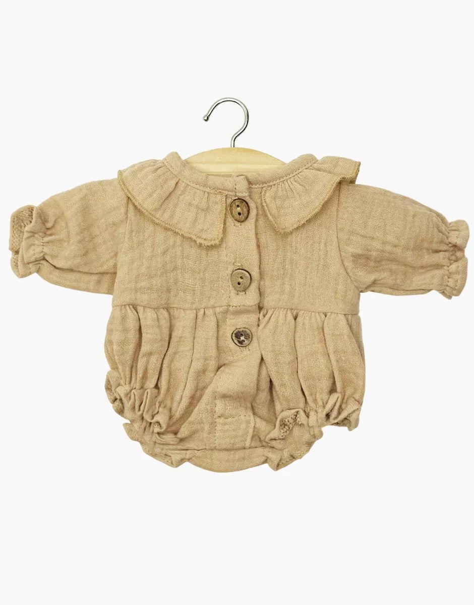Doll Clothing Léonore long-sleeved romper in latte cotton gauze Minikane Lil Tulips