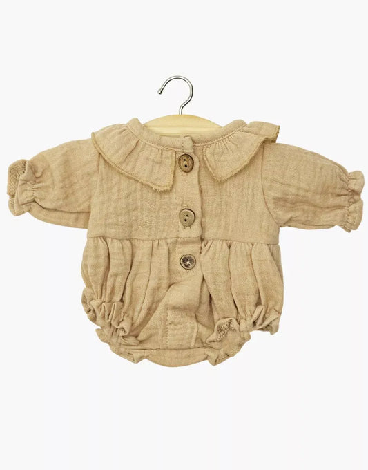 Doll Clothing Léonore long-sleeved romper in latte cotton gauze Minikane Lil Tulips