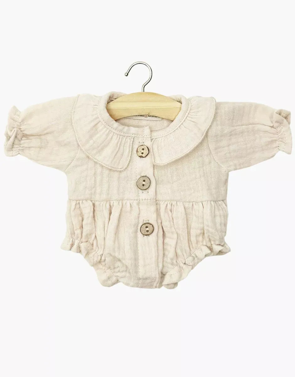 Doll Clothing Léonore long-sleeved romper in mastic cotton gauze Minikane Lil Tulips
