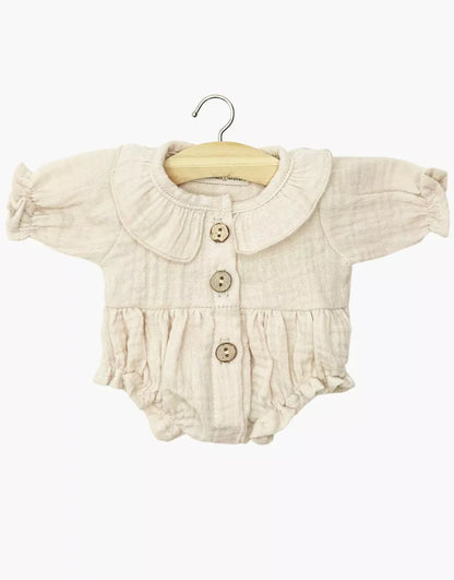 Doll Clothing Léonore long-sleeved romper in mastic cotton gauze Minikane Lil Tulips