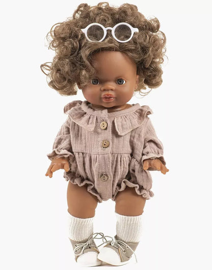 Doll Clothing Léonore long-sleeved romper in mocha cotton gauze Minikane Lil Tulips