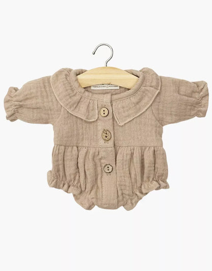 Doll Clothing Léonore long-sleeved romper in mocha cotton gauze Minikane Lil Tulips