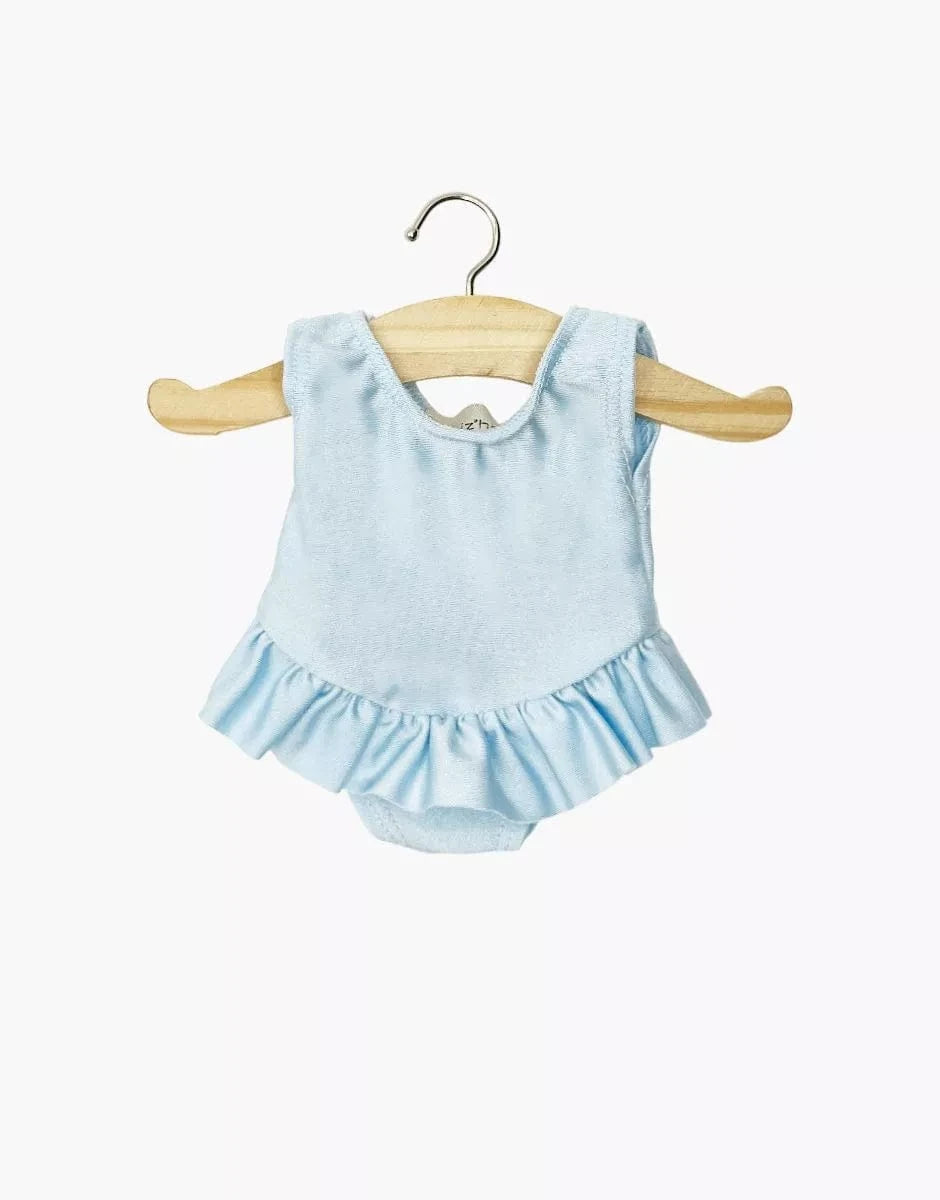 Doll Clothing Maïa ruffled leotard in sky blue lycra Minikane Lil Tulips