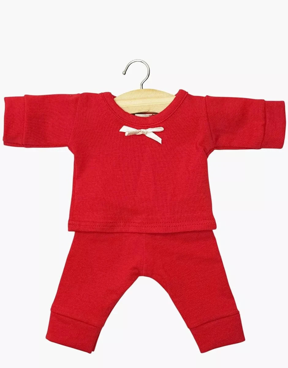 Doll Clothing - Morgan Bow long-sleeved pajamas in carmine red Minikane Lil Tulips