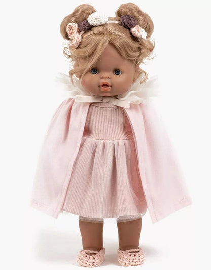 Doll Clothing Oxana dancer's cape in pale pink jersey and ecru tulle Minikane Lil Tulips