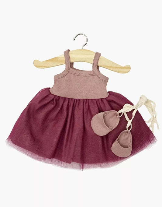 Doll Clothing Rosella dark orchid tutu and lace-up dance shoes Minikane Lil Tulips