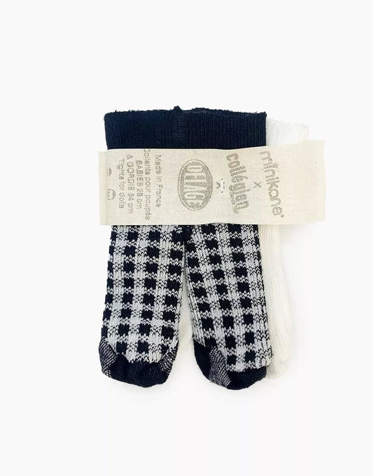Doll Clothing Set of 2 snow white / charcoal black checkered tights Minikane Lil Tulips