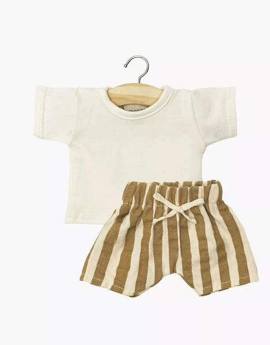Doll Clothing – Zadig Vito ecru t-shirt and striped shorts set Minikane Dolls Lil Tulips