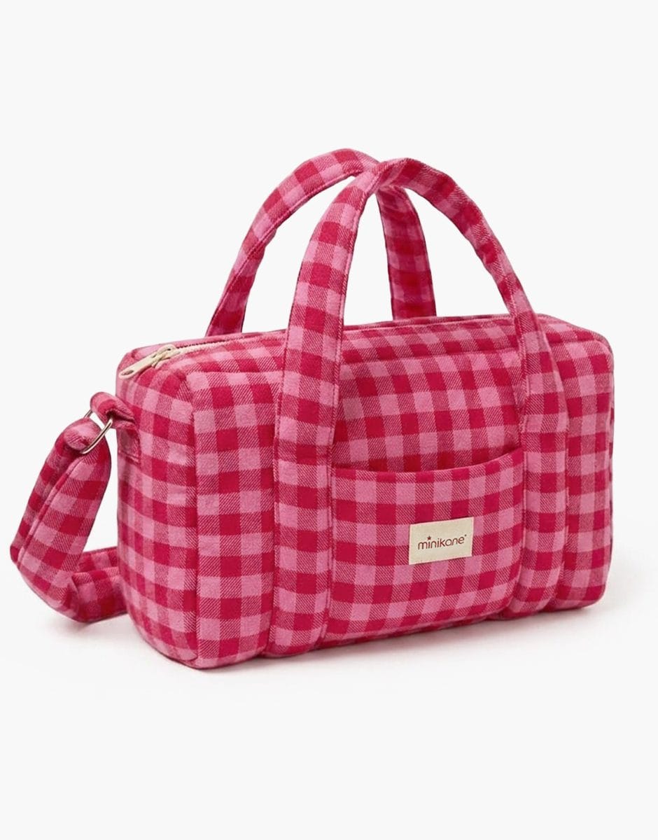 Doll Diaper Bag - Candy/Cherry Gingham Flannel Minikane Lil Tulips
