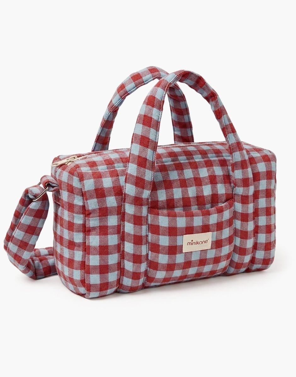 Doll Diaper Bag - Fawn/Frost Gingham Flannel Minikane Lil Tulips