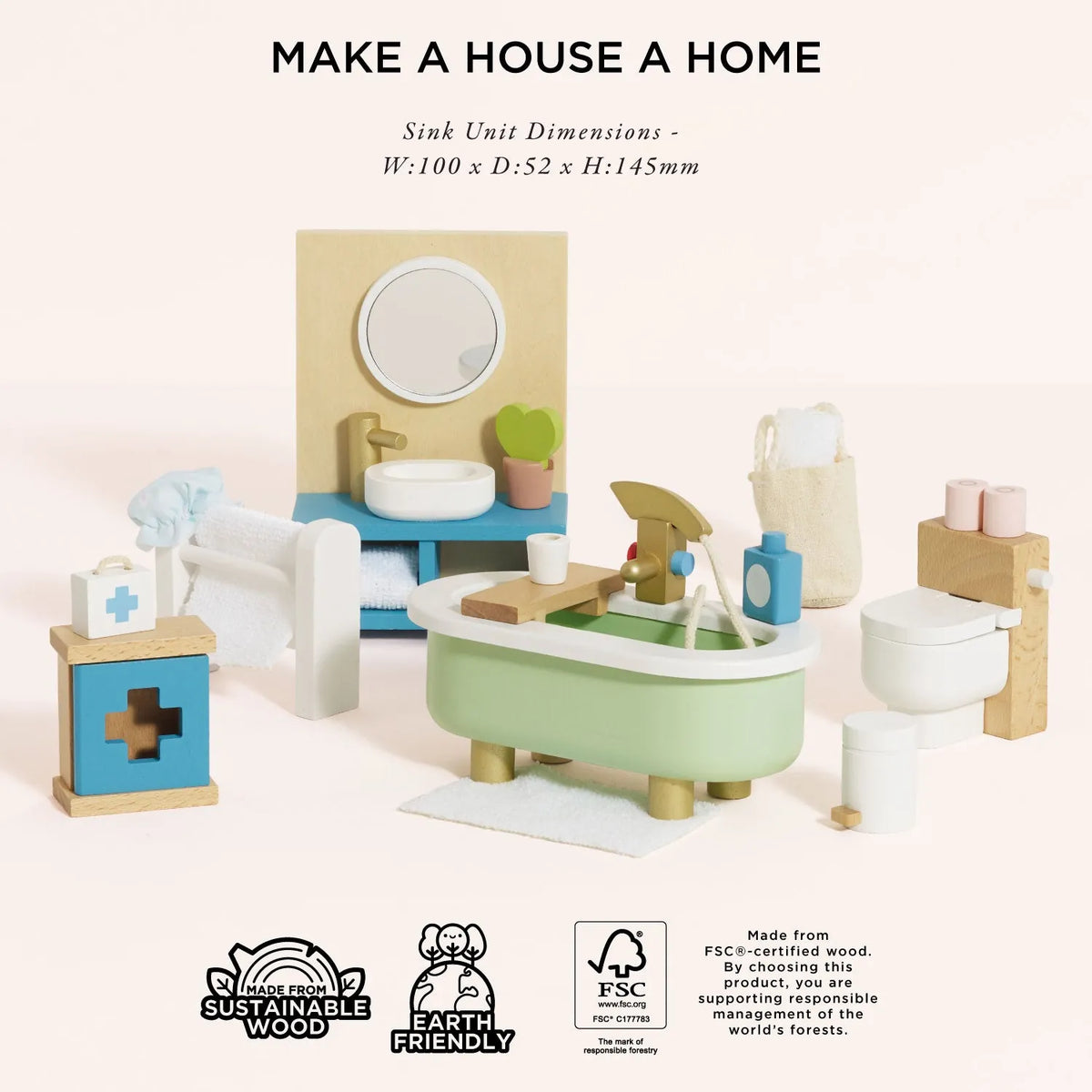 Dolls House Bathroom Furniture Set Le Toy Van Lil Tulips