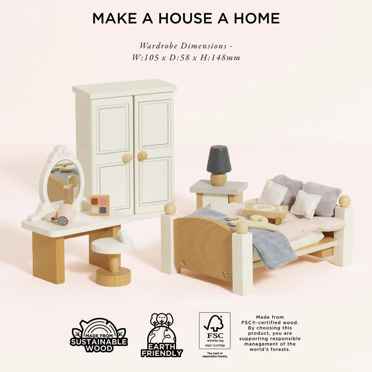 Dolls House Bedroom Furniture Set Le Toy Van Lil Tulips