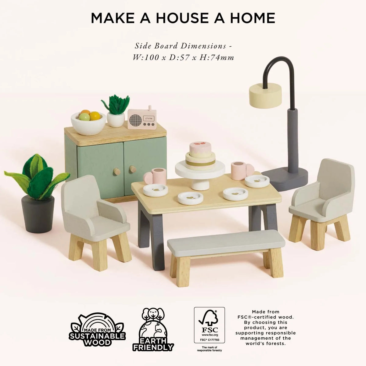Dolls House Dining Room Furniture Set Le Toy Van Lil Tulips