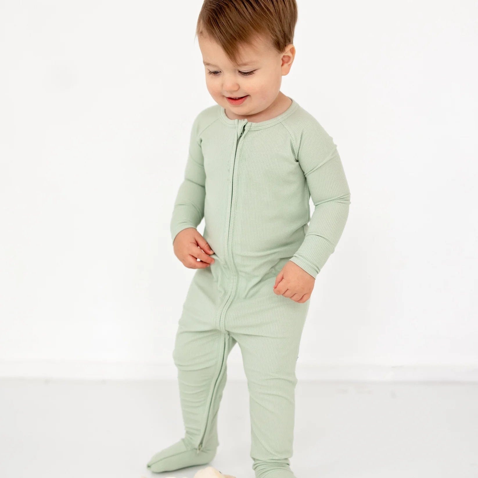 Dusty Sage Small Ribbed Zip Romper Brave Little Ones Lil Tulips