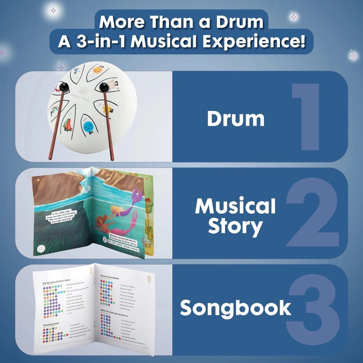 Dylan's Dream Steel Tongue Drum with Songbook and Bedtime Story - White Sounds Of Silence Drums Lil Tulips
