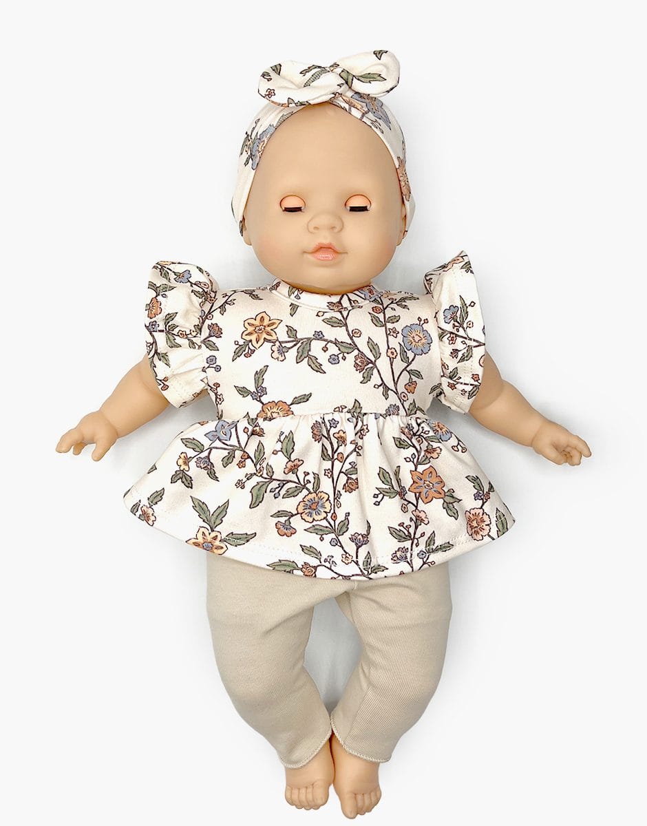 Emilie Cuties Doll & Carlota Outfit - Gisele/Linen Jersey - 36 cm Minikane Lil Tulips